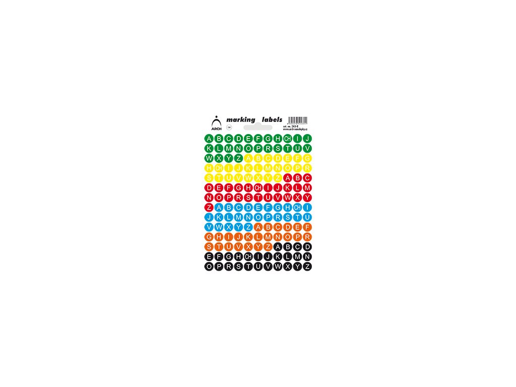 243X OZNAČOVACÍ ETIKETY KOLEČKA 8MM MULTICOLORS S ABECEDOU