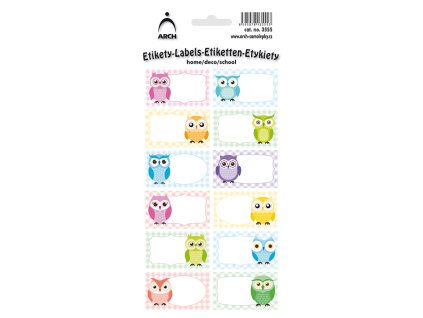 3555  DEKORAČNÍ etikety - sovy barevné