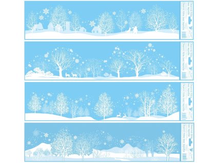 OKENNÍ FÓLIE S GLITRY PRUH ZIMNÍ KRAJINA 64X15CM STROMY 232
