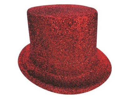 9066 KLOBOUK CYLINDR GLITR ČERVENÝ