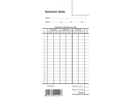 1144 Kontrolní lístek píchačka, 9x19 cm