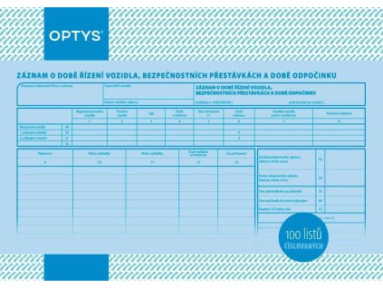1166 Záznam o době řízení vozidla a bezpeč. přestávkách A4, číslovaný, 100 listů
