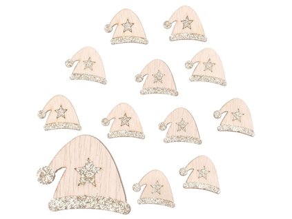 ČEPICE DŘEVĚNÁ S GLITRY S LEPÍKEM 3,5CM 5314