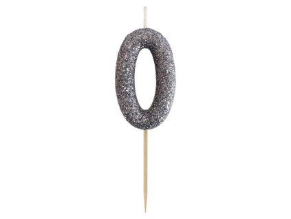 450750 DORTOVÁ SVÍČKA ČÍSLICE 0 GLITTER, ČERNÁ  x