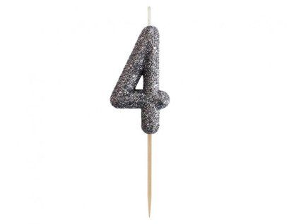 450754 DORTOVÁ SVÍČKA ČÍSLICE 4 GLITTER, ČERNÁ  x