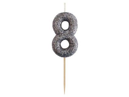 450758 DORTOVÁ SVÍČKA ČÍSLICE 8 GLITTER, ČERNÁ  x
