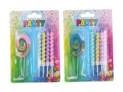 W026601 Párty svíčka číslo 9+4 ks svíček, růžová,modrá