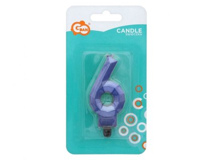 450766 DORTOVÁ SVÍČKA ČÍSLICE 6 DIAMANT, METALICKÁ, MODRÁ