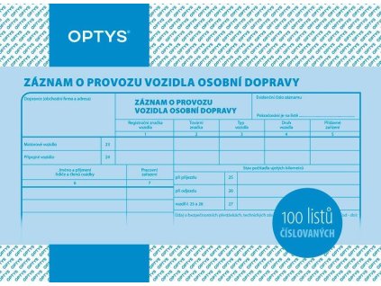 1177 Záznam o provozu vozidla osobní dopravy A5, číslovaný, 100 listů