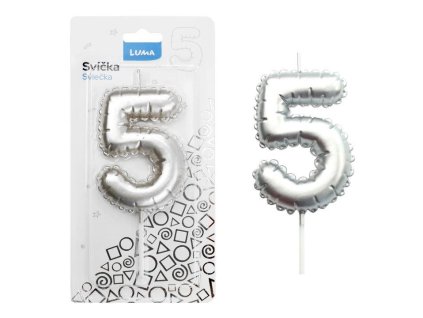SVÍČKA Č.5 BALONEK STŘÍBRNÝ   D614105
