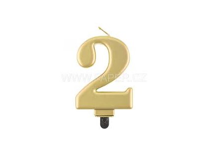 450802 Dortová svíčka č.2 metalická, zlatá 8 cm