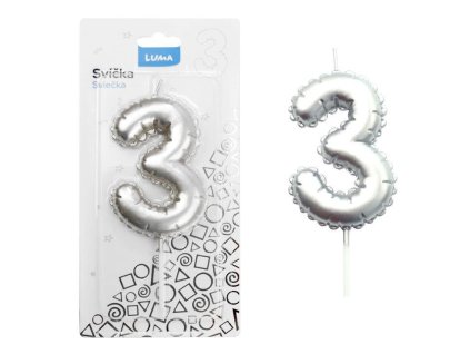 SVÍČKA Č.3 BALONEK STŘÍBRNÝ   D614103