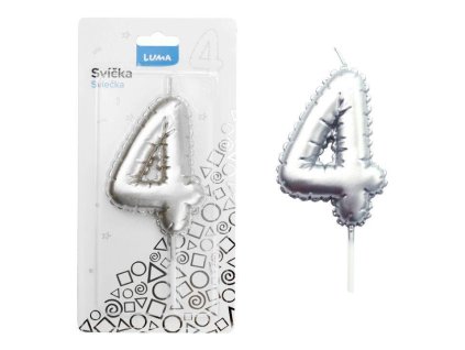 SVÍČKA Č.4 BALONEK STŘÍBRNÝ   D614104
