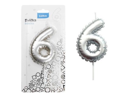 SVÍČKA Č.6 BALONEK STŘÍBRNÝ   D614106