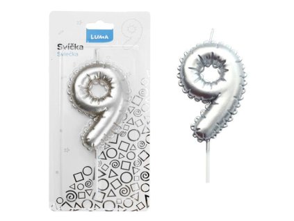 SVÍČKA Č.9 BALONEK STŘÍBRNÝ   D614109