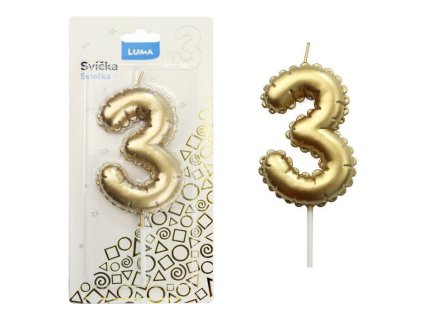SVÍČKA Č.3 BALONEK ZLATÝ   D614054