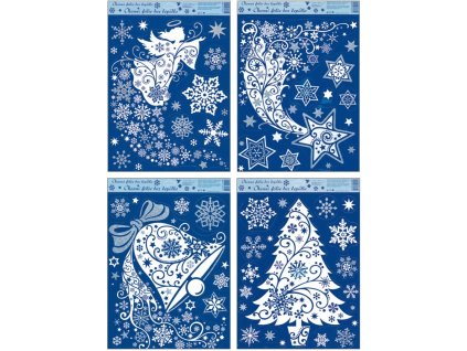 318 Okenní folie s glitry zvon, anděl, stromek 38x30cm