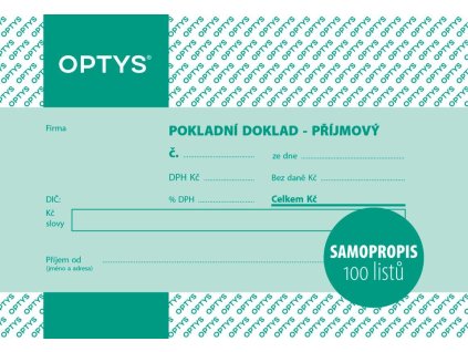 1068 Příjmový doklad s DPH A6, jednoduchý, samopropisovací, 100 listů