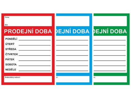 699p PRODEJNÍ DOBA A4 - plast. cedulka - MIX po 3 ks