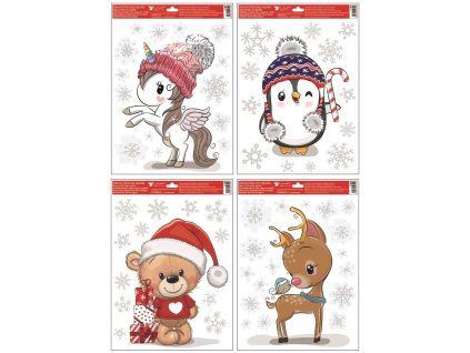 OKENNÍ FÓLIE ZVÍŘÁTKA V ZIMĚ S GLITRY 30x42CM 285