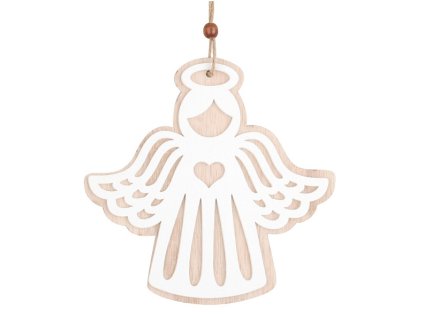 DŘEVĚNÝ ANDĚL NA ZAVĚŠENÍ SE SRDCEM 15CM
