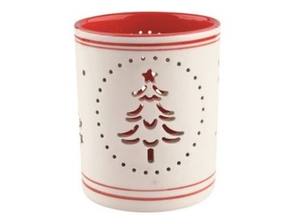 SVÍCEN KERAMICKÝ BÍLOČERVENÝ SE STROMKEM 9CM 3450