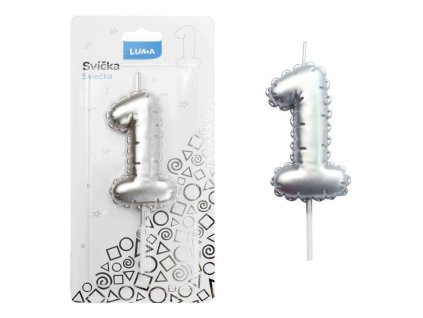 SVÍČKA Č.1 BALONEK STŘÍBRNÝ   D614101