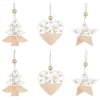 OZDOBY DŘEVĚNÉ NA ZAVĚŠENÍ SE STŘÍBR.GLITREM 6KS 6CM 5318