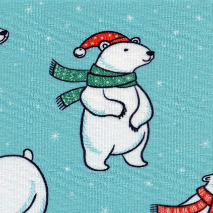 Jednolíc elastický bavlna/Elastan 6%DIGI tisk SNOW BEAR