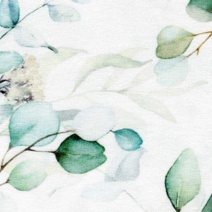 Jednolíc elastický bavlna/Elastan 6% digi tisk Eucalyptus (na objednávku od 1role)