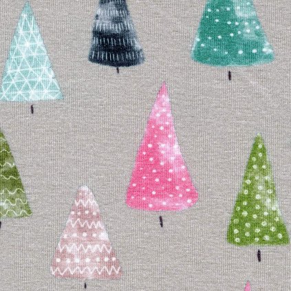 Jednolíc elastický bavlna/Elastan 6% digi tisk Stromečky