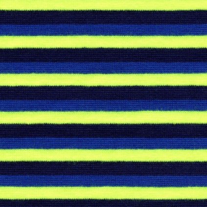 Finerib Ba/Lycra proužek 0,5cm neon žlutý, tm.+stř.modrý