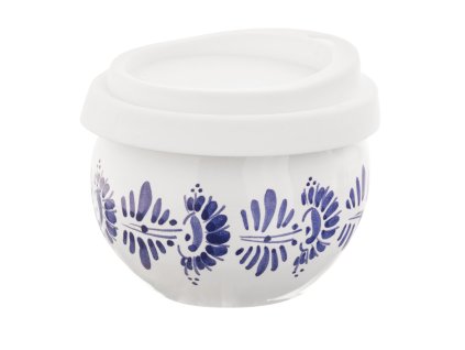 Pohárek na kávu s sebou kopretina modrá na bílé