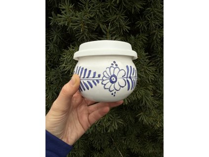 Pohárek na kávu s sebou květ modrý na bílé