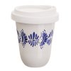 Pohárek na kávu s sebou kopretina modrá na bílé
