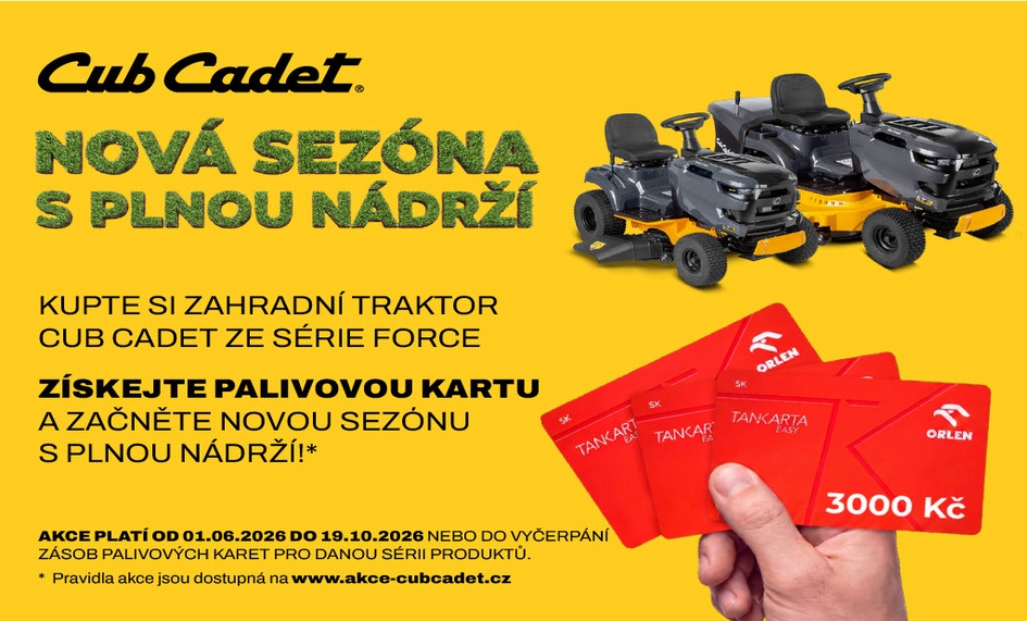Tankovací karta ORLEN při koupi zahradního traktoru CubCadet LT