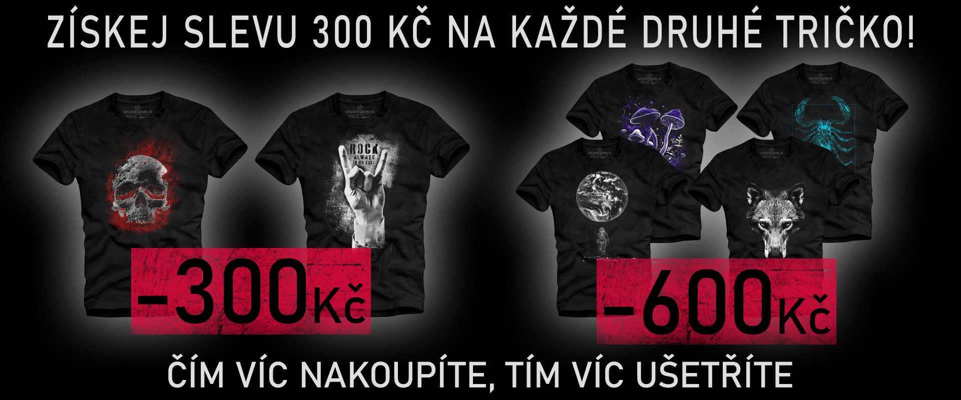 Kup 2 nebo více triček a získej 300 Kč slevu na každé druhé!