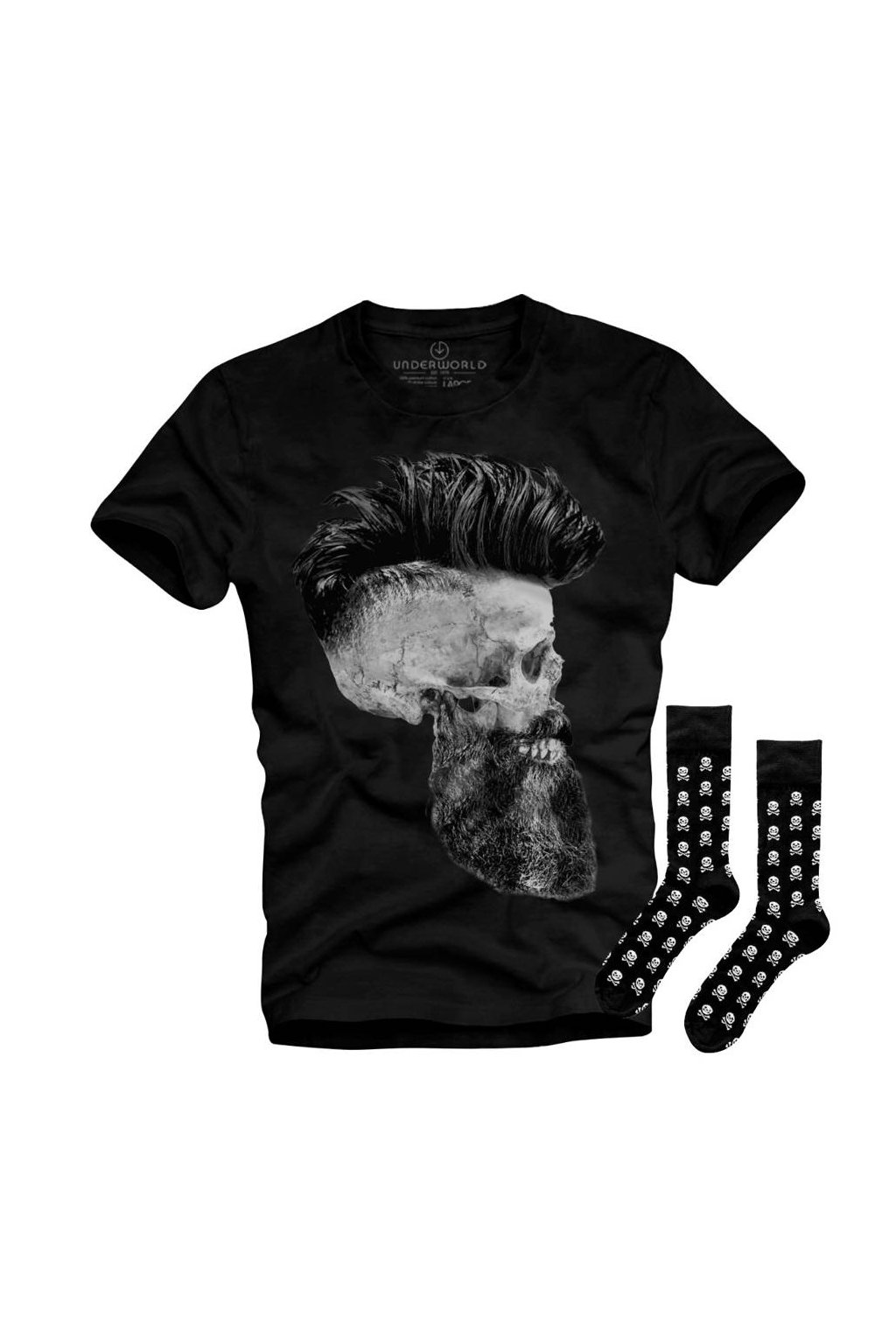 Dárková sada pánské tričko + ponožky UNDERWORLD Skull with a beard / Skulls (Velikost S | 36-40, Kód produktu US026BZ)