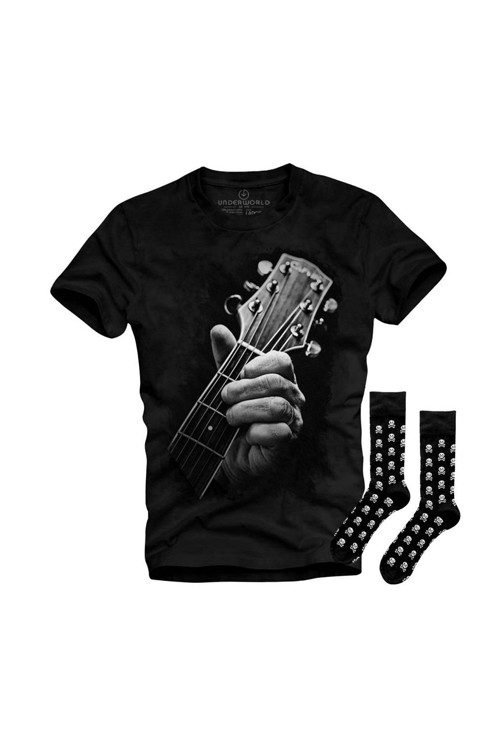 Dárková sada pánské tričko + ponožky UNDERWORLD Guitar head / Skulls (Velikost S | 36-40, Kód produktu US027BZ)