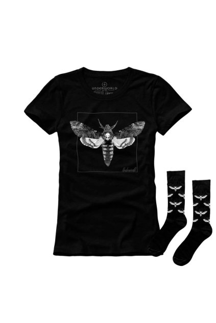 Dárková sada dámské tričko + ponožky UNDERWORLD Night Butterfly (Velikost S | 36-40, Kód produktu US515BZ)