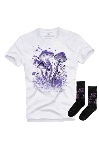 Dárková sada pánské tričko + ponožky UNDERWORLD Mushrooms BO (Velikost S | 36-40, Kód produktu US029BO)