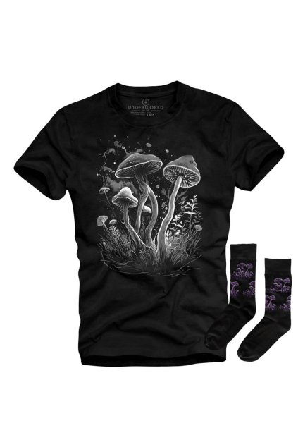Dárková sada pánské tričko + ponožky UNDERWORLD Mushrooms (Velikost S | 36-40, Kód produktu US029A2)