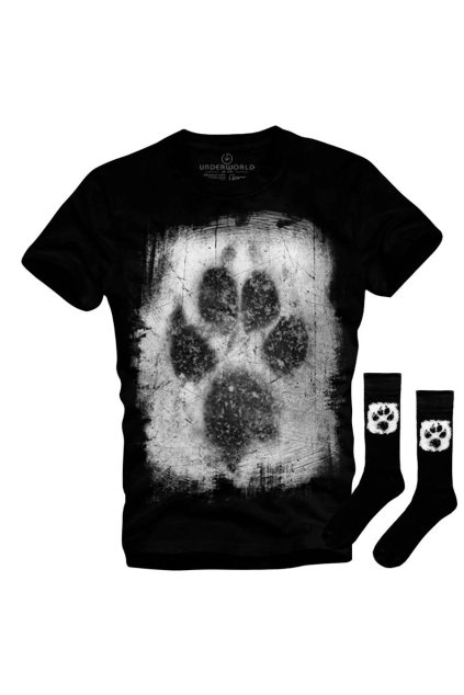 Ajándék szett UNDERWORLD Animal footprint férfi póló + zokni (Méret S | 36-40, Termékkód US012BZ)