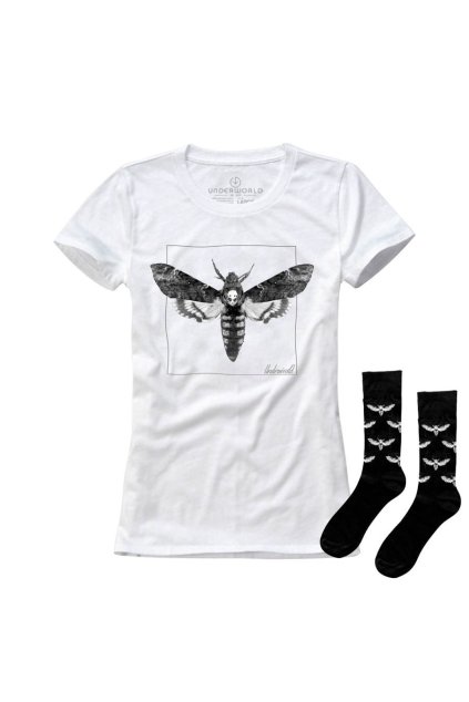 Ajándék szett UNDERWORLD Night butterfly női póló + zokni (Méret S | 36-40, Termékkód US518BZ)