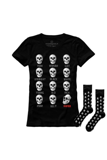 Ajándék szett UNDERWORLD Hater / Skulls női póló + zokni (Méret S | 36-40, Termékkód US519BZ)