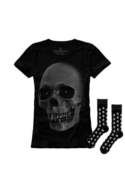 Ajándék szett UNDERWORLD Skull női póló + zokni (Méret S | 36-40, Termékkód US513BZ)