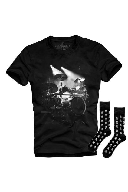Ajándék szett UNDERWORLD Drums / Skulls férfi póló + zokni (Méret S | 36-40, Termékkód US024BZ)