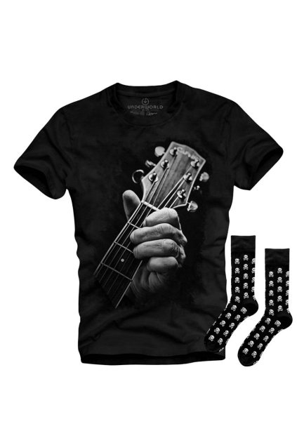Ajándék szett UNDERWORLD Guitar head / Skulls férfi póló + zokni (Méret S | 36-40, Termékkód US027BZ)