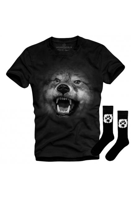Ajándék szett UNDERWORLD Wolf / Animal Footprint  férfi póló + zokni