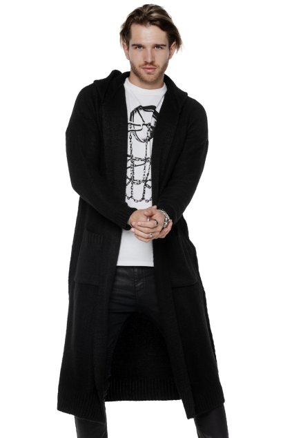 Aszimmetrikus UNDERWORLD kardigán kapucnival fekete színben (Méret ONE SIZE, Termékkód U8106A2)